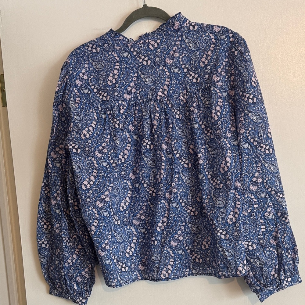 J. Crew Blue and White Paisley Blouse with liberty fabric - Picture 7 of 10